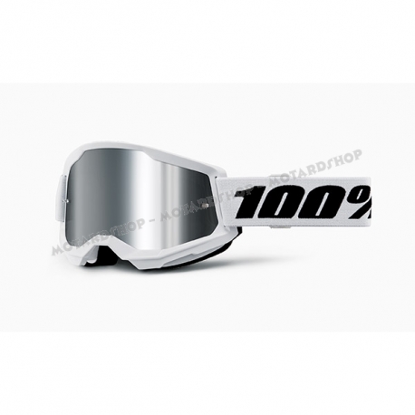 Maschera 100% STRATA 2 BIANCA lente specchiata argento Motocross Enduro Mtb