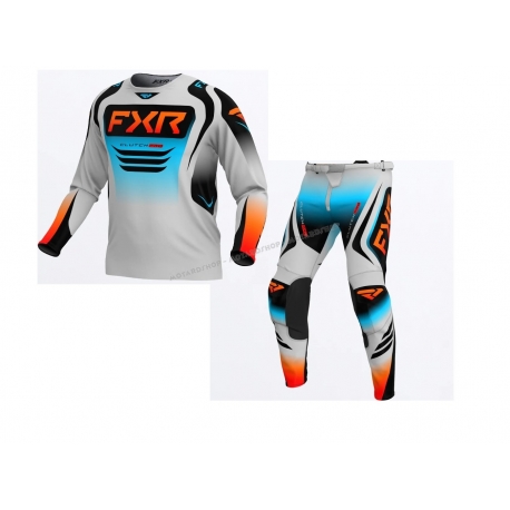 Completo FXR CLUTCH PRO grigio azzurro motocross enduro quad