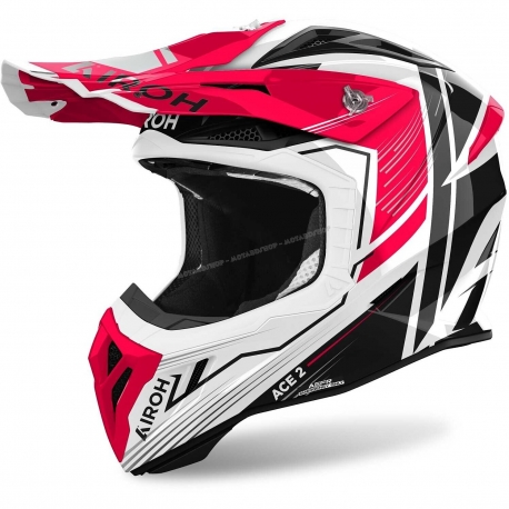 CASCO AIROH AVIATOR ACE 2 ENGINE bianco rosso lucido motocross, enduro 