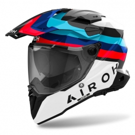 CASCO AIROH COMMANDER 2 DOOM bianco blu rosso moto enduro granturismo